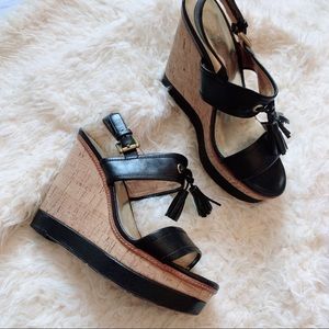 Coach Giulietta Black and Tan Tassel Wedges